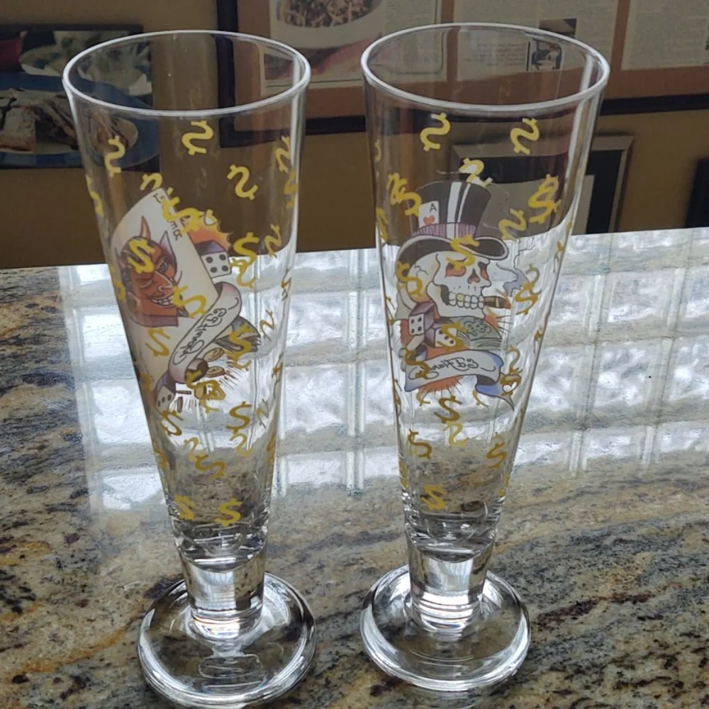 ED HARDY pilsner beer glasses NWOT 🍻 - Picture 9 of 11